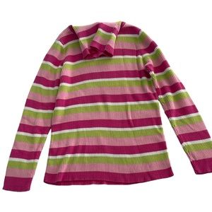 JK Girls large turtleneck sweater. Pink, green, white
